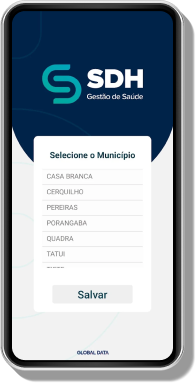 Mockup do app do SDH num celular